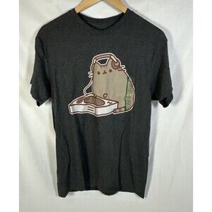 Pusheen Unisex Medium Cat DJ Graphic Short Sleeve T-Shirt Color Charcoal Gray